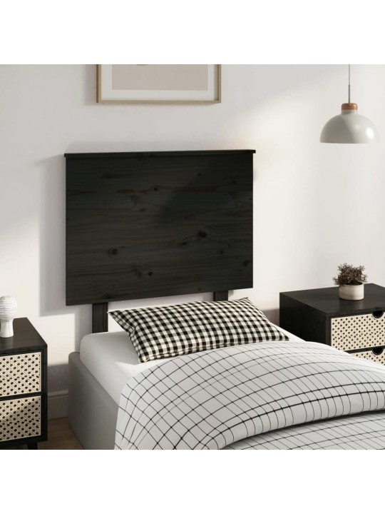 Gultas galvgalis, melns, 79x6x82,5 cm, priedes masīvkoks