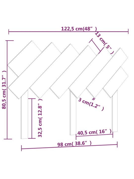 Gultas galvgalis, melns, 122,5x3x80,5 cm, priedes masīvkoks
