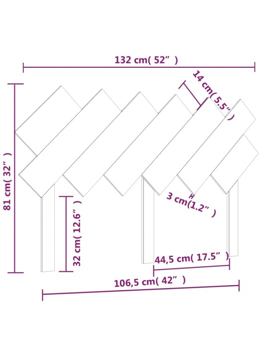 Gultas galvgalis, melns, 132x3x81 cm, priedes masīvkoks