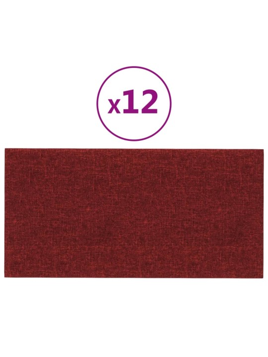 Sienas paneļi, 12 gab., vīnsarkani, 30x15 cm, audums, 0,54 m²