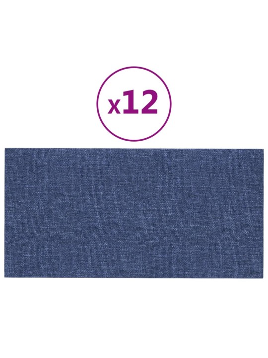 Sienas paneļi, 12 gab., zili, 30x15 cm, audums, 0,54 m²
