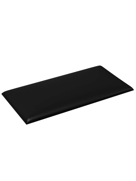 Sienas paneļi, 12 gab., melni, 30x15 cm, mākslīgā āda, 0,54 m²