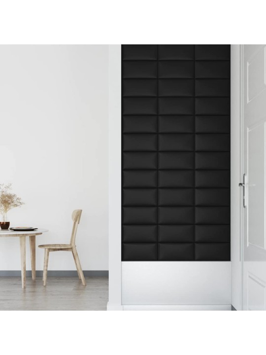 Sienas paneļi, 12 gab., melni, 30x15 cm, mākslīgā āda, 0,54 m²