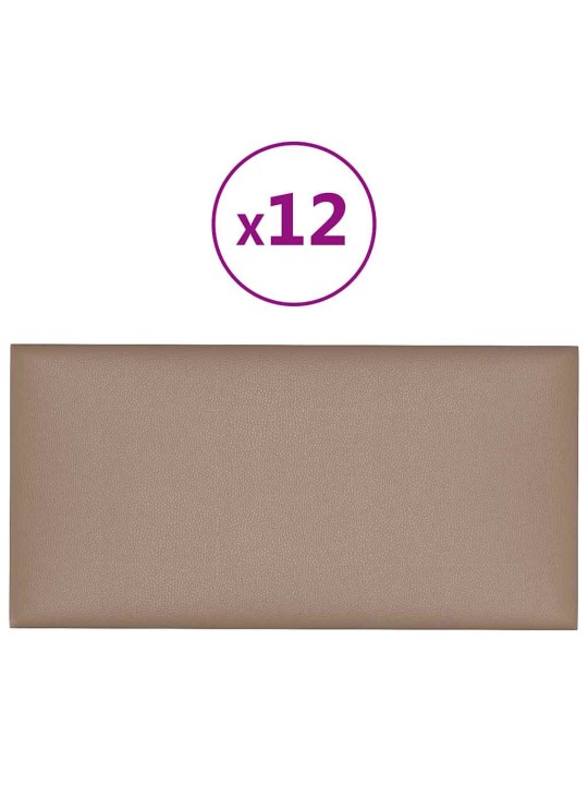 Sienas paneļi, 12 gab., 30x15 cm, mākslīgā āda, 0,54 m²