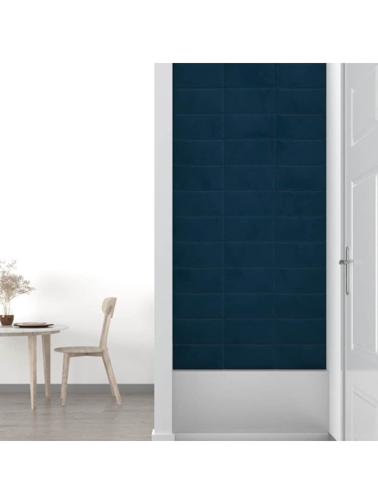 Sienas paneļi, 12 gab., zili, 30x15 cm, samts, 0,54 m²