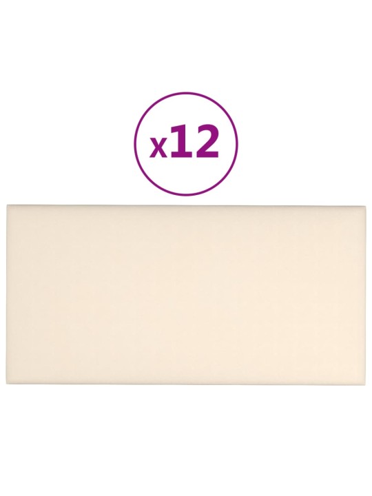 Sienas paneļi, 12 gab., krēmkrāsas, 30x15 cm, samts, 0,54 m²