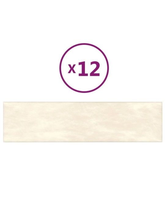 Sienas paneļi, 12 gab., krēmkrāsas, 60x15 cm, samts, 1,08 m²