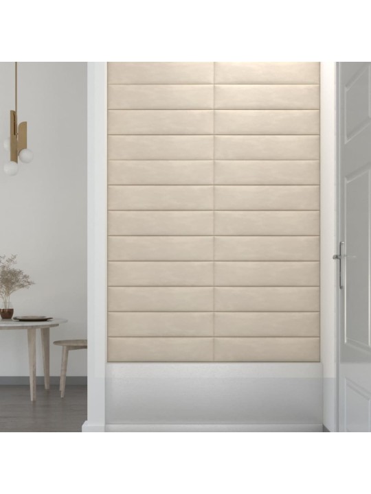 Sienas paneļi, 12 gab., krēmkrāsas, 60x15 cm, samts, 1,08 m²