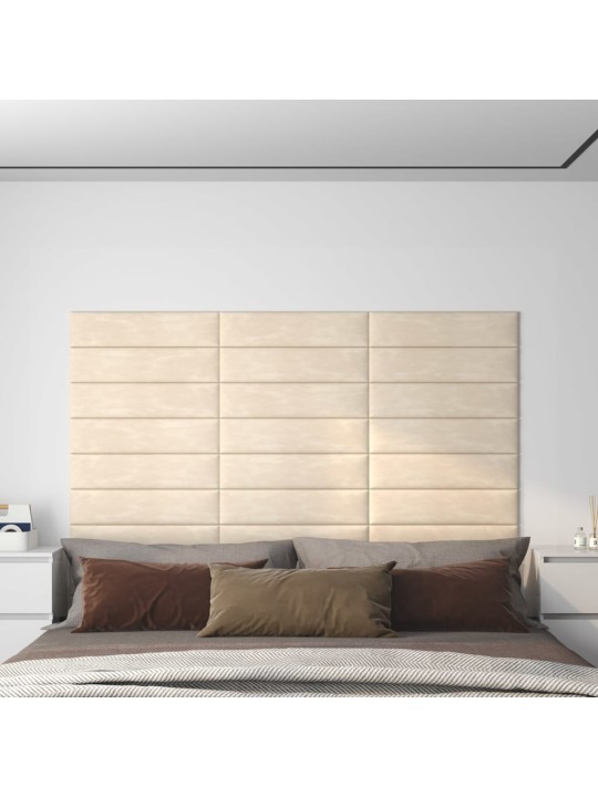Sienas paneļi, 12 gab., krēmkrāsas, 60x15 cm, samts, 1,08 m²