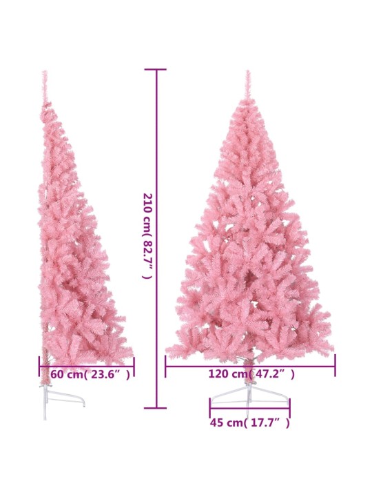 Mākslīgā ziemassvētku egle ar statīvu, pusapaļa, 210 cm, rozā
