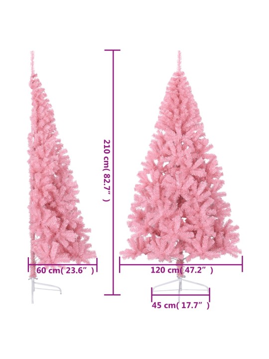 Mākslīgā ziemassvētku egle ar statīvu, pusapaļa, 210 cm, rozā
