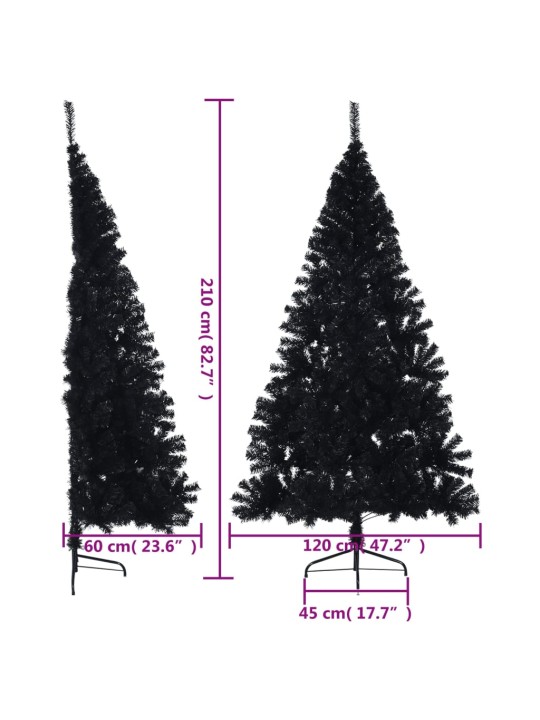 Mākslīgā ziemassvētku egle ar statīvu, pusapaļa, 210 cm, melna