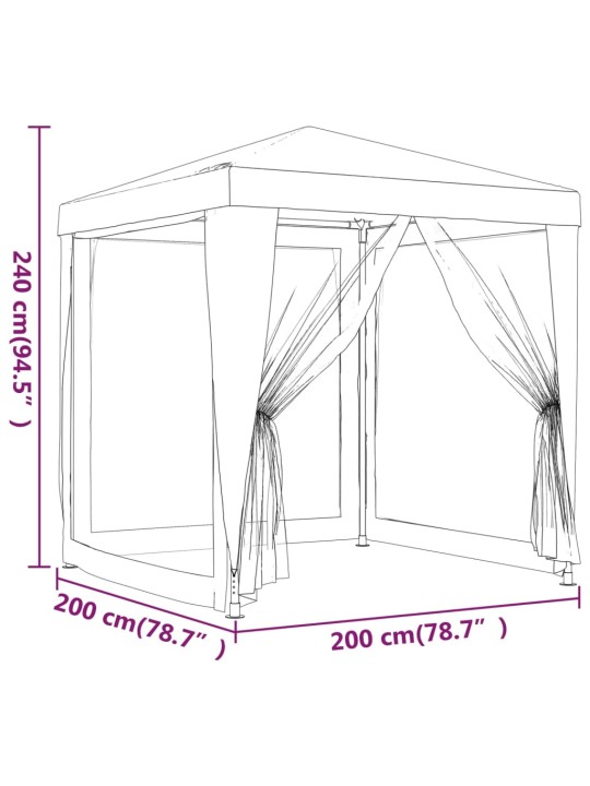 Svinību telts, ar 4 sieta sienām, 2x2 m, zila, hdpe