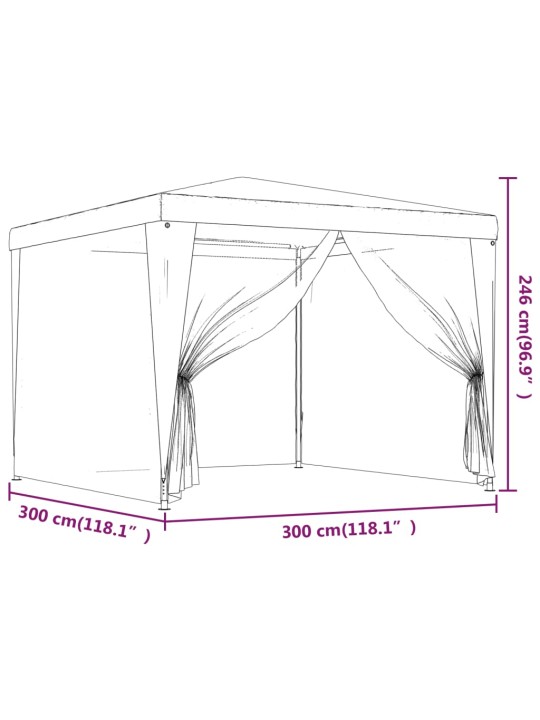 Svinību telts, ar 4 sieta sienām, 3x3 m, zila, hdpe