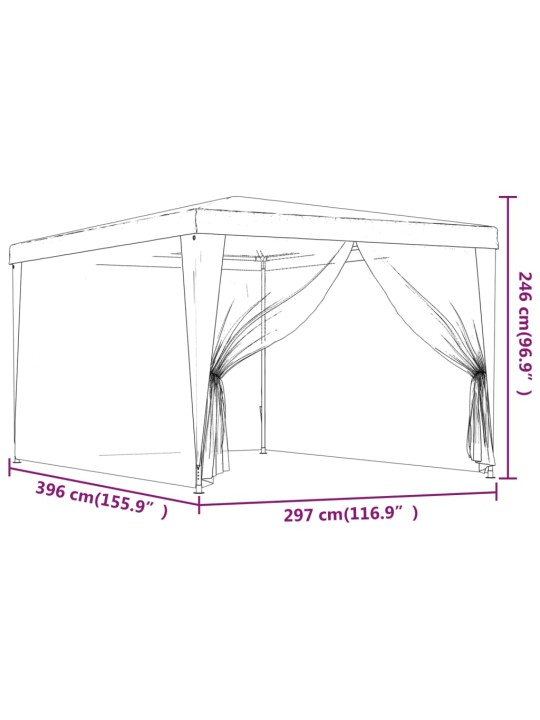 Svinību telts, ar 4 sieta sienām, 3x4 m, sarkana, hdpe