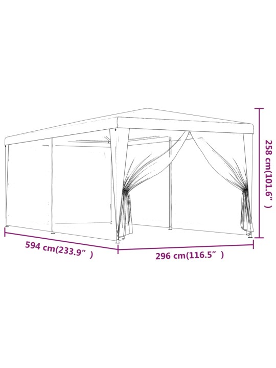 Svinību telts, ar 6 sieta sienām, 3x6 m, zaļa, hdpe