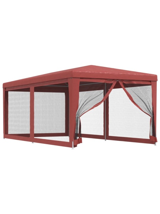 Svinību telts, ar 6 sieta sienām, 3x6 m, sarkana, hdpe