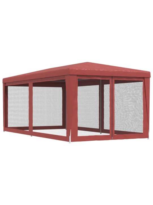 Svinību telts, ar 6 sieta sienām, 3x6 m, sarkana, hdpe