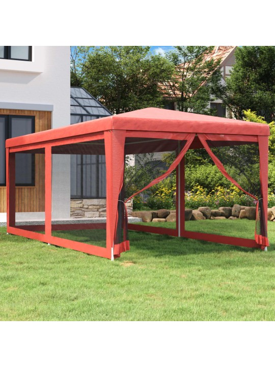 Svinību telts, ar 6 sieta sienām, 3x6 m, sarkana, hdpe
