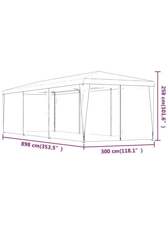 Svinību telts, ar 8 sieta sienām, 3x9 m, antracītpelēka, hdpe