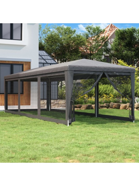 Svinību telts, ar 8 sieta sienām, 3x9 m, antracītpelēka, hdpe