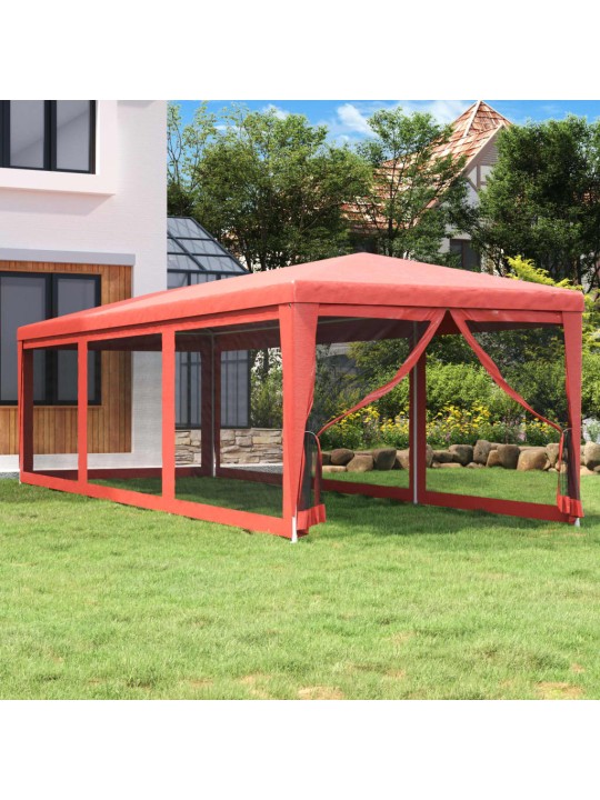 Svinību telts, ar 8 sieta sienām, 3x9 m, sarkana, hdpe