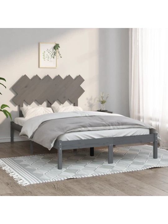 Gultas rāmis, pelēks, 135x190 cm, 4ft6, divvietīgs, masīvkoks