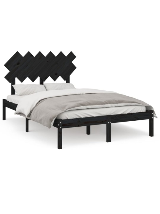 Gultas rāmis, melns, 135x190 cm, 4ft6, divvietīgs, masīvkoks