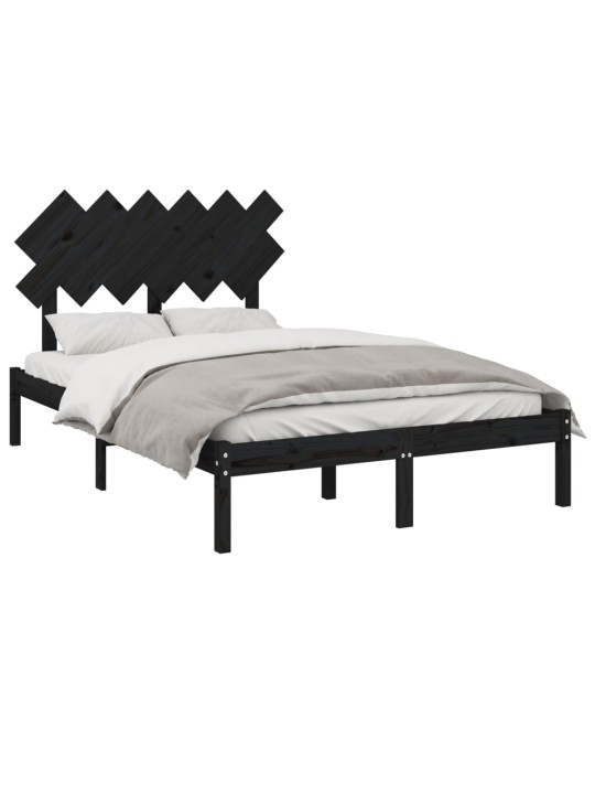 Gultas rāmis, melns, 135x190 cm, 4ft6, divvietīgs, masīvkoks