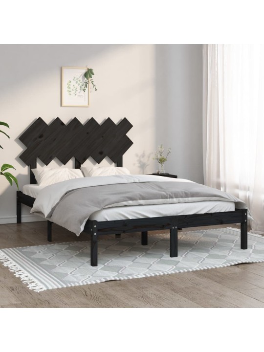 Gultas rāmis, melns, 135x190 cm, 4ft6, divvietīgs, masīvkoks
