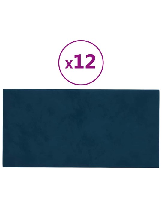 Sienas paneļi, 12 gab., zili, 60x30 cm, samts, 2,16 m²
