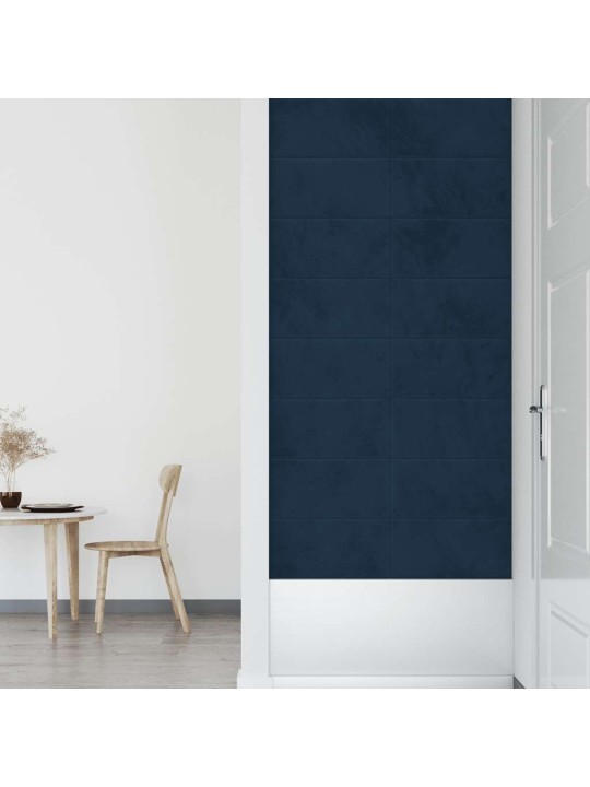 Sienas paneļi, 12 gab., zili, 60x30 cm, samts, 2,16 m²