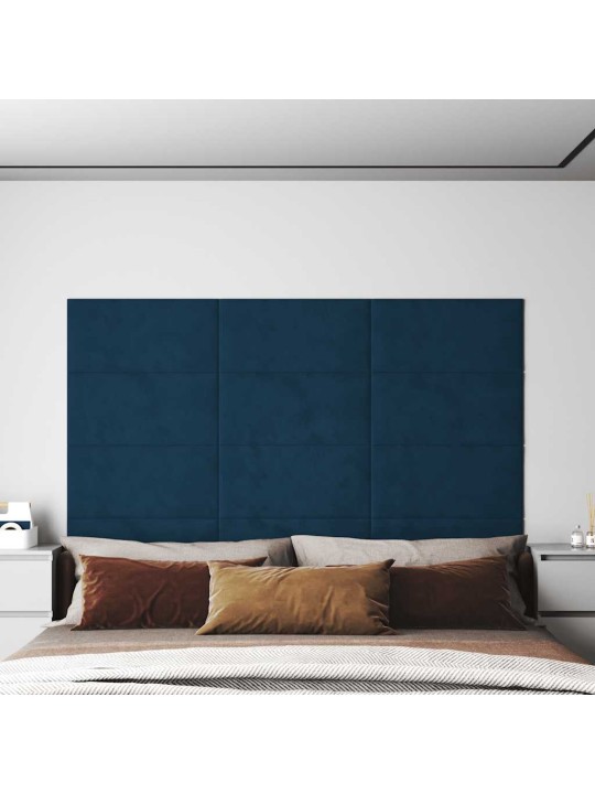 Sienas paneļi, 12 gab., zili, 60x30 cm, samts, 2,16 m²