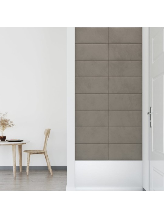 Sienas paneļi, 12 gab., gaiši pelēki, 60x30 cm, samts, 2,16 m²