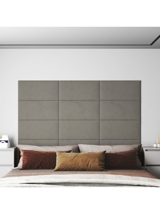 Sienas paneļi, 12 gab., gaiši pelēki, 60x30 cm, samts, 2,16 m²