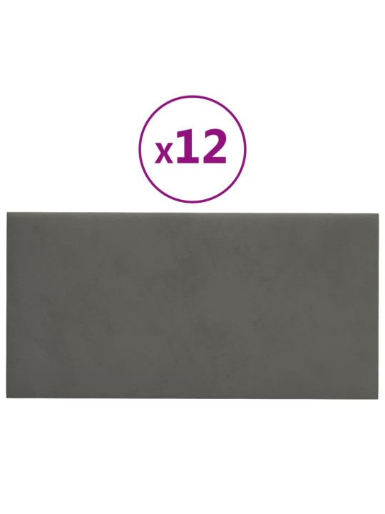 Sienas paneļi, 12 gab., tumši pelēki, 60x30 cm, samts, 2,16 m²