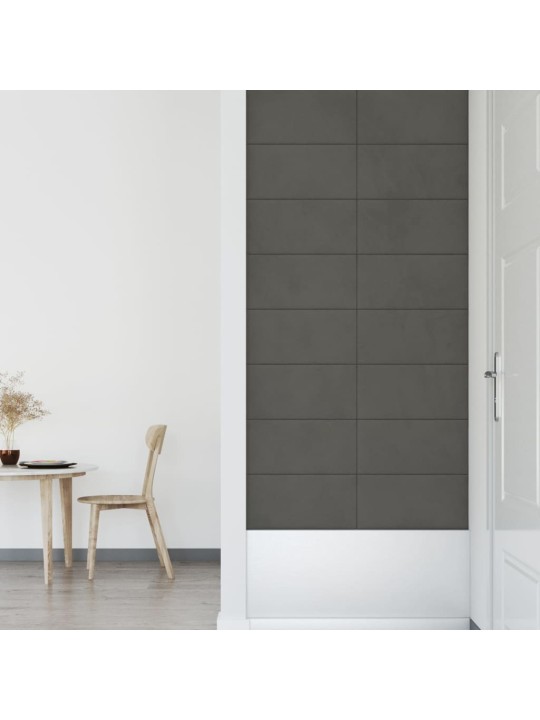 Sienas paneļi, 12 gab., tumši pelēki, 60x30 cm, samts, 2,16 m²