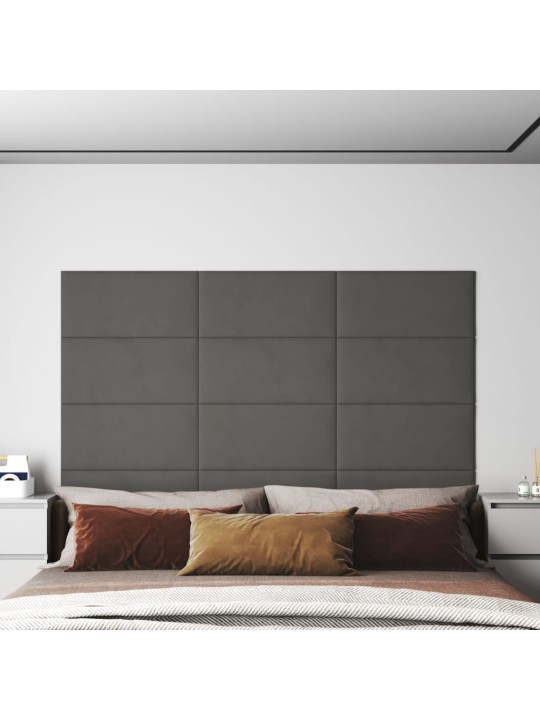 Sienas paneļi, 12 gab., tumši pelēki, 60x30 cm, samts, 2,16 m²