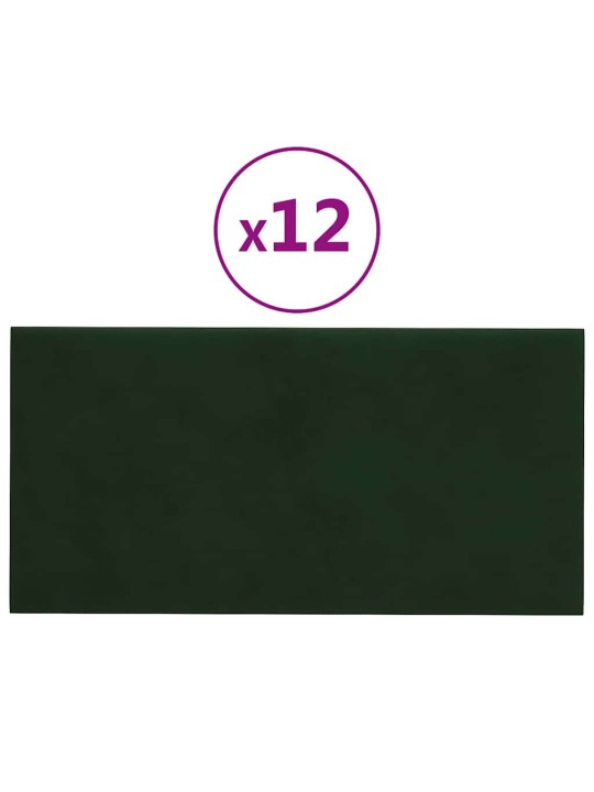 Sienas paneļi, 12 gab., tumši zaļi, 60x30 cm, samts, 2,16 m²