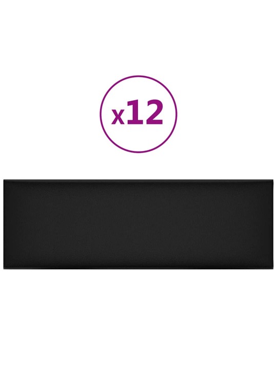 Sienas paneļi, 12 gab., melni, 90x30 cm, mākslīgā āda, 3,24 m²