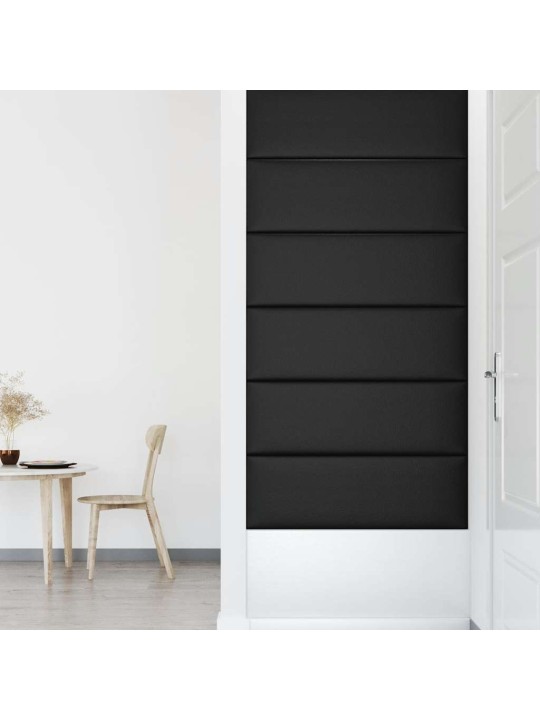 Sienas paneļi, 12 gab., melni, 90x30 cm, mākslīgā āda, 3,24 m²