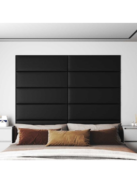 Sienas paneļi, 12 gab., melni, 90x30 cm, mākslīgā āda, 3,24 m²