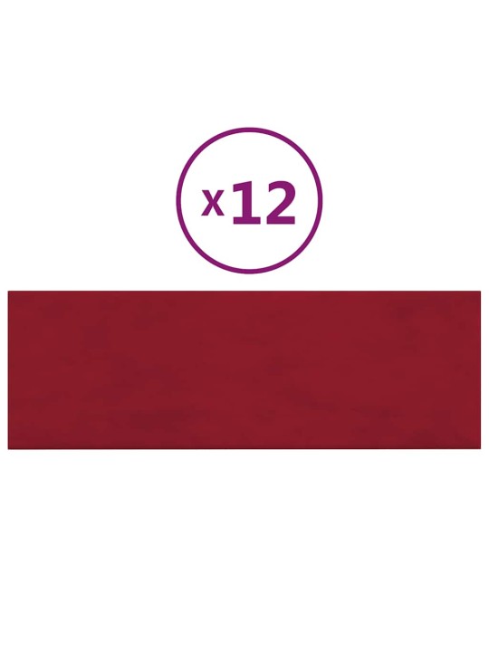 Sienas paneļi, 12 gab., vīnsarkani, 90x30 cm, samts, 3,24 m²