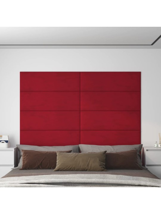 Sienas paneļi, 12 gab., vīnsarkani, 90x30 cm, samts, 3,24 m²