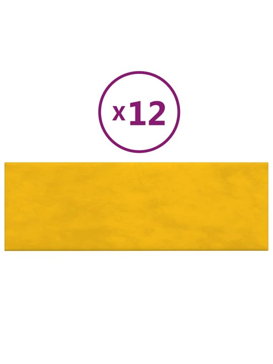 Sienas paneļi, 12 gab., dzelteni, 90x30 cm, samts, 3,24 m²