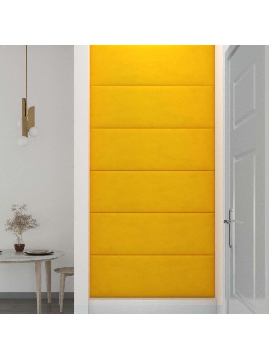 Sienas paneļi, 12 gab., dzelteni, 90x30 cm, samts, 3,24 m²