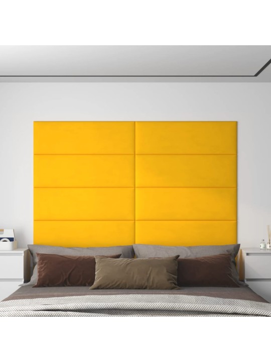 Sienas paneļi, 12 gab., dzelteni, 90x30 cm, samts, 3,24 m²
