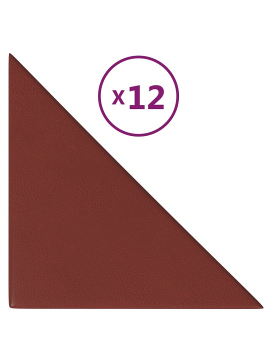 Sienas paneļi, 12 gab., sarkani, 30x30 cm, mākslīgā āda, 0,54m²