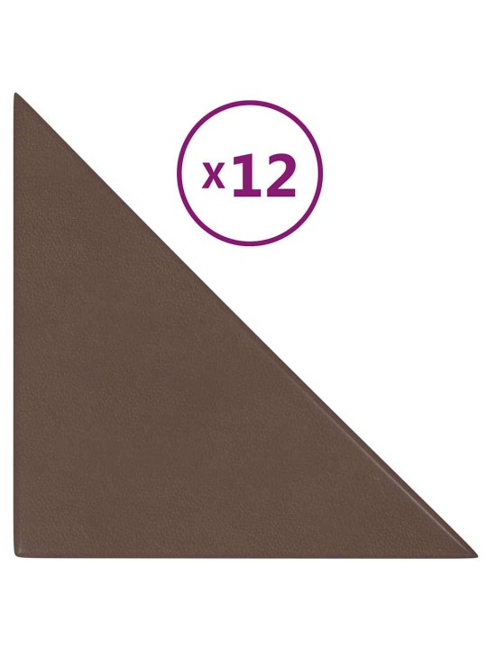 Sienas paneļi, 12 gab., brūni, 30x30 cm, mākslīgā āda, 0,54 m²