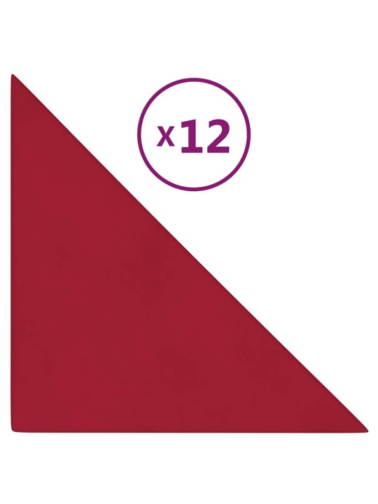 Sienas paneļi, 12 gab., vīnsarkani, 30x30 cm, samts, 0,54 m²